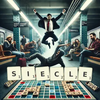 Creative illustration for a Scrabble game with the word SIECLE spelled out in tiles on the board.