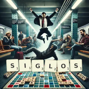 Creative illustration for a Scrabble game with the word SIGLOS spelled out in tiles on the board.