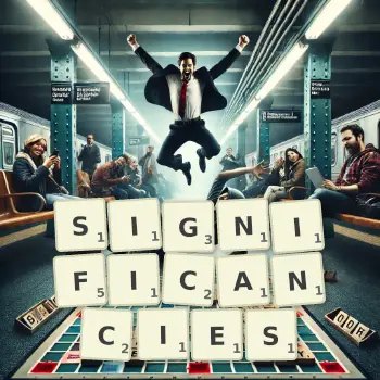 Creative illustration for a Scrabble game with the word SIGNIFICANCIES spelled out in tiles on the board.
