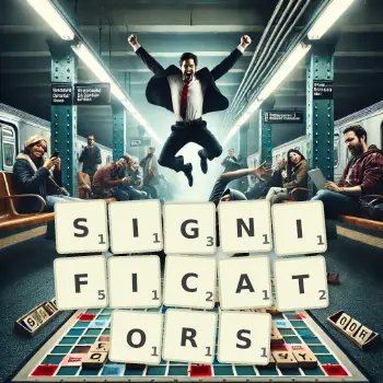 Creative illustration for a Scrabble game with the word SIGNIFICATORS spelled out in tiles on the board.
