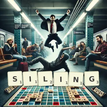 Creative illustration for a Scrabble game with the word SILING spelled out in tiles on the board.
