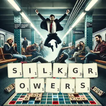 Creative illustration for a Scrabble game with the word SILKGROWERS spelled out in tiles on the board.