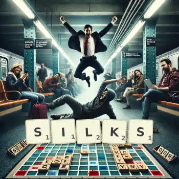 Creative illustration for a Scrabble game with the word SILKS spelled out in tiles on the board.