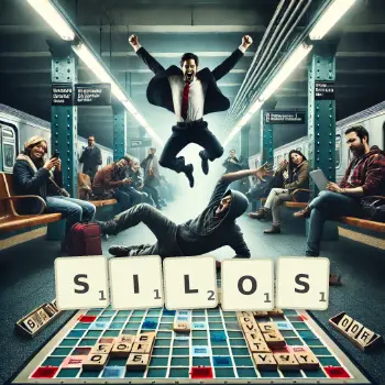 Creative illustration for a Scrabble game with the word SILOS spelled out in tiles on the board.