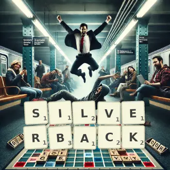 Creative illustration for a Scrabble game with the word SILVERBACK spelled out in tiles on the board.