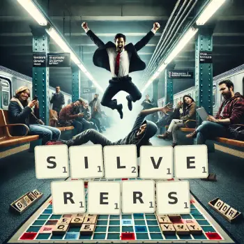 Creative illustration for a Scrabble game with the word SILVERERS spelled out in tiles on the board.