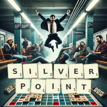 Creative illustration for a Scrabble game with the word SILVERPOINT spelled out in tiles on the board.