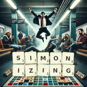 Creative illustration for a Scrabble game with the word SIMONIZING spelled out in tiles on the board.