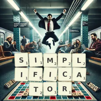 Creative illustration for a Scrabble game with the word SIMPLIFICATOR spelled out in tiles on the board.