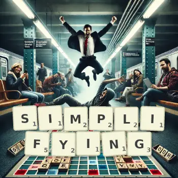 Creative illustration for a Scrabble game with the word SIMPLIFYING spelled out in tiles on the board.