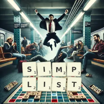 Creative illustration for a Scrabble game with the word SIMPLIST spelled out in tiles on the board.