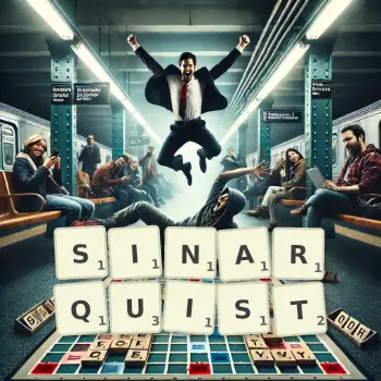 Creative illustration for a Scrabble game with the word SINARQUIST spelled out in tiles on the board.