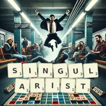 Creative illustration for a Scrabble game with the word SINGULARIST spelled out in tiles on the board.