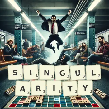 Creative illustration for a Scrabble game with the word SINGULARITY spelled out in tiles on the board.