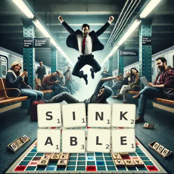 Creative illustration for a Scrabble game with the word SINKABLE spelled out in tiles on the board.