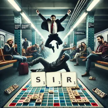 Creative illustration for a Scrabble game with the word SIR spelled out in tiles on the board.