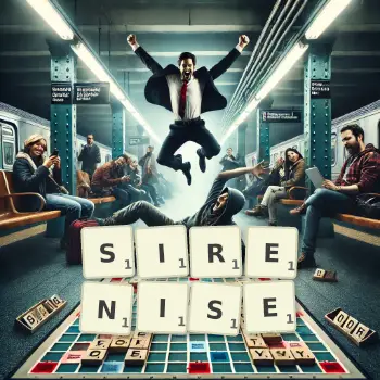 Creative illustration for a Scrabble game with the word SIRENISE spelled out in tiles on the board.