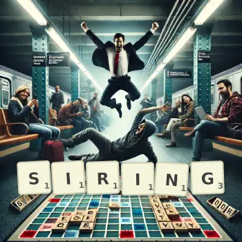 Creative illustration for a Scrabble game with the word SIRING spelled out in tiles on the board.