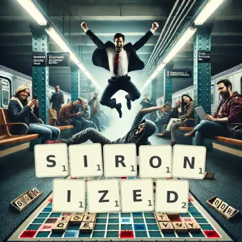 Creative illustration for a Scrabble game with the word SIRONIZED spelled out in tiles on the board.