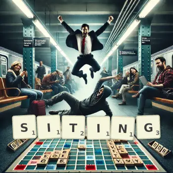Creative illustration for a Scrabble game with the word SITING spelled out in tiles on the board.