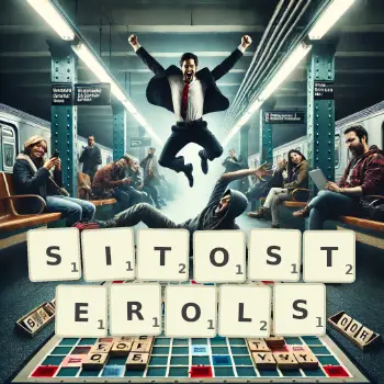 Creative illustration for a Scrabble game with the word SITOSTEROLS spelled out in tiles on the board.