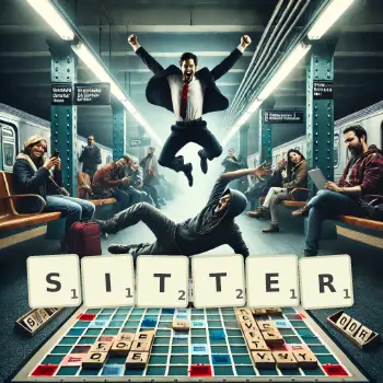 Creative illustration for a Scrabble game with the word SITTER spelled out in tiles on the board.