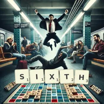 Creative illustration for a Scrabble game with the word SIXTH spelled out in tiles on the board.
