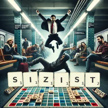 Creative illustration for a Scrabble game with the word SIZIST spelled out in tiles on the board.