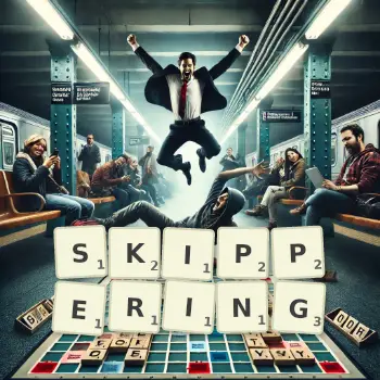 Creative illustration for a Scrabble game with the word SKIPPERING spelled out in tiles on the board.