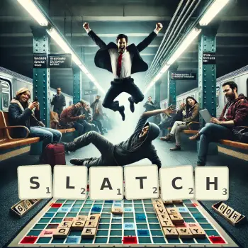 Creative illustration for a Scrabble game with the word SLATCH spelled out in tiles on the board.
