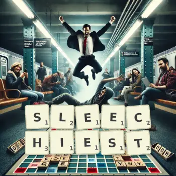Creative illustration for a Scrabble game with the word SLEECHIEST spelled out in tiles on the board.