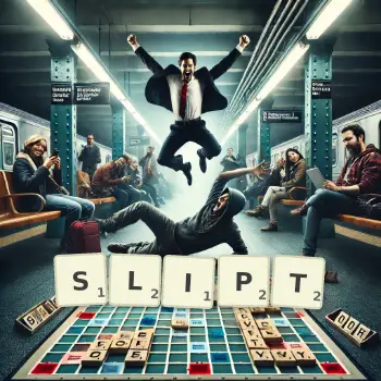 Creative illustration for a Scrabble game with the word SLIPT spelled out in tiles on the board.