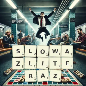 Creative illustration for a Scrabble game with the word SLOWAZLITERAZ spelled out in tiles on the board.