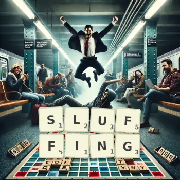 Creative illustration for a Scrabble game with the word SLUFFING spelled out in tiles on the board.