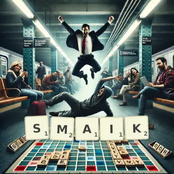 Creative illustration for a Scrabble game with the word SMAIK spelled out in tiles on the board.