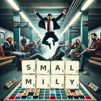 Creative illustration for a Scrabble game with the word SMALMILY spelled out in tiles on the board.