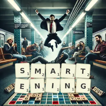 Creative illustration for a Scrabble game with the word SMARTENING spelled out in tiles on the board.