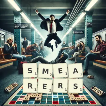 Creative illustration for a Scrabble game with the word SMEARERS spelled out in tiles on the board.