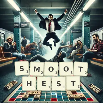 Creative illustration for a Scrabble game with the word SMOOTHEST spelled out in tiles on the board.