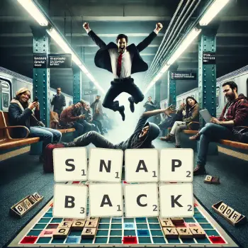 Creative illustration for a Scrabble game with the word SNAPBACK spelled out in tiles on the board.