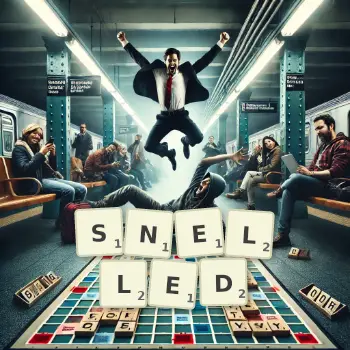 Creative illustration for a Scrabble game with the word SNELLED spelled out in tiles on the board.