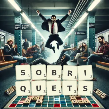 Creative illustration for a Scrabble game with the word SOBRIQUETS spelled out in tiles on the board.