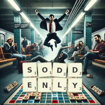 Creative illustration for a Scrabble game with the word SODDENLY spelled out in tiles on the board.