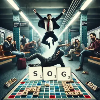 Creative illustration for a Scrabble game with the word SOG spelled out in tiles on the board.