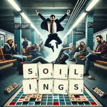 Creative illustration for a Scrabble game with the word SOILINGS spelled out in tiles on the board.