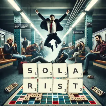 Creative illustration for a Scrabble game with the word SOLARIST spelled out in tiles on the board.