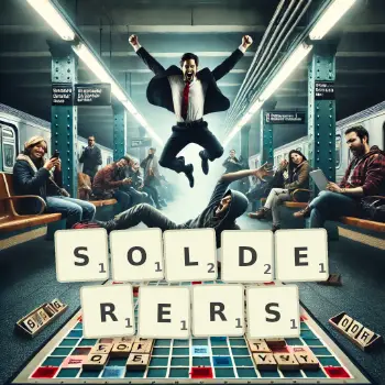 Creative illustration for a Scrabble game with the word SOLDERERS spelled out in tiles on the board.