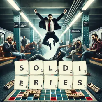 Creative illustration for a Scrabble game with the word SOLDIERIES spelled out in tiles on the board.
