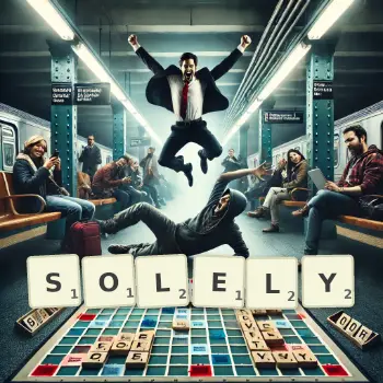 Creative illustration for a Scrabble game with the word SOLELY spelled out in tiles on the board.