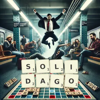 Creative illustration for a Scrabble game with the word SOLIDAGO spelled out in tiles on the board.